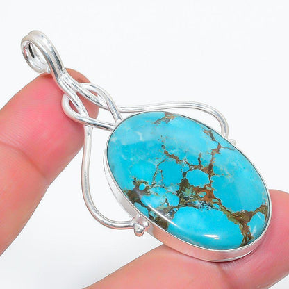 Emerald Matrix Pendant, Natural Turquoise  Silver Pendant, Vibrant Turquoise Statement Pendant, Unique Turquoise Cabochon Necklace, Gift her