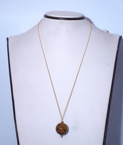 Dainty Tiger's Eye Ball Necklace Gold Plated | Minimalist Large Round Gemstone Pendant | Everyday Layering Jewelry | Gold Chain | Gift her