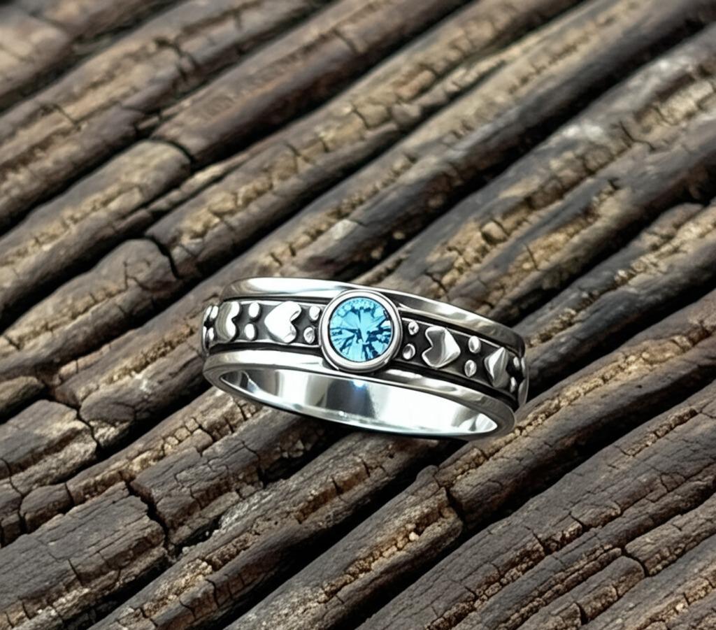 Blue Topaz Ring, Spinner Band Ring, 925 Starling Silver Ring, Worry Ring, Gemstone Ring, Natural Blue Topaz, Handmade Ring, Dainty Ring