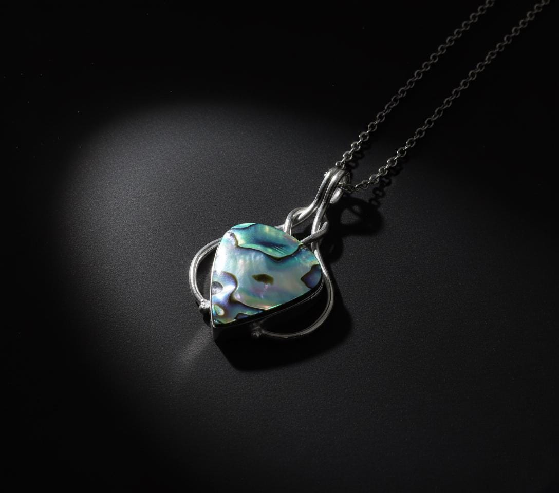 Abalone Shell Pendant in Sterling Silver | Handmade Ocean Jewelry | Iridescent Paua Shell Necklace Charm | Unique Boho Healing Pendant