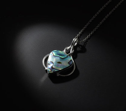 Abalone Shell Pendant in Sterling Silver | Handmade Ocean Jewelry | Iridescent Paua Shell Necklace Charm | Unique Boho Healing Pendant