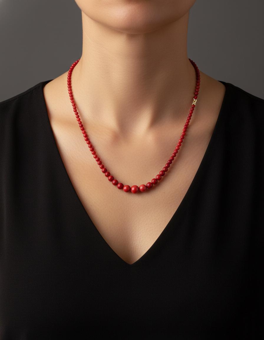 Natural Red Coral Necklace 20 Inch Genuine Beads | Boho Statement Coral Jewelry | Hand-Strung 925 Silver Clasp Summer Gift for Her