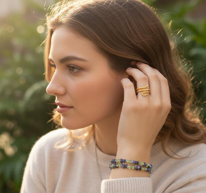 Peridot and Iolite Chip Bracelet | Double Strand Gemstone Bracelet | Green & Blue Natural Crystal Jewelry | Healing Stone Gift for Her