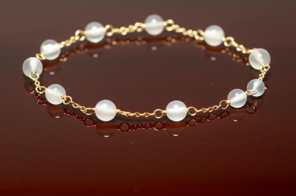 Moonstone Bracelet Gold Plated Sterling Silver | Handmade Gemstone Jewelry | Dainty Chain Bracelet Gift for Women
