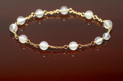 Moonstone Bracelet Gold Plated Sterling Silver | Handmade Gemstone Jewelry | Dainty Chain Bracelet Gift for Women