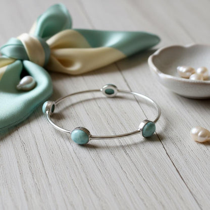Larimar Bangle, Handmade Bangle, 925 Silver Bangle, Natural Larimar, Gemstone Bangle, Beautiful Ring, Boho Bangle, Larimar Jewelry, Gift Her