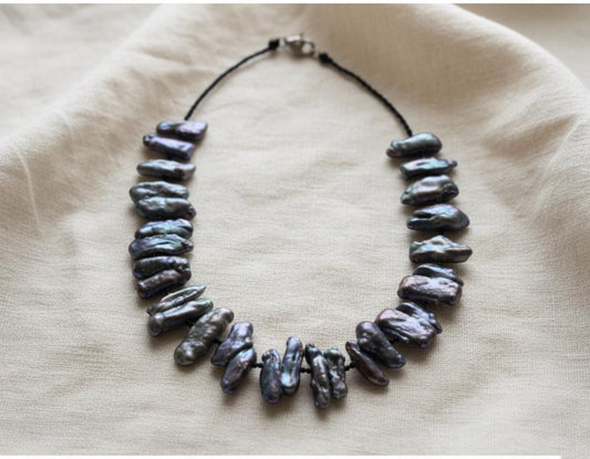 Peacock Barupearl Necklace, Black Spinel Necklace, Handmade Necklace, Pearl Necklace, Unique Necklace, Gold Plated Necklace, Teeth Necklace