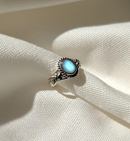 Antique Style Blue topaz Ring, Sterling Silver Topaz Ring, Oval Topaz Filigree Ring, Vintage Inspired Topaz Ring, Gift for Her, White topaz