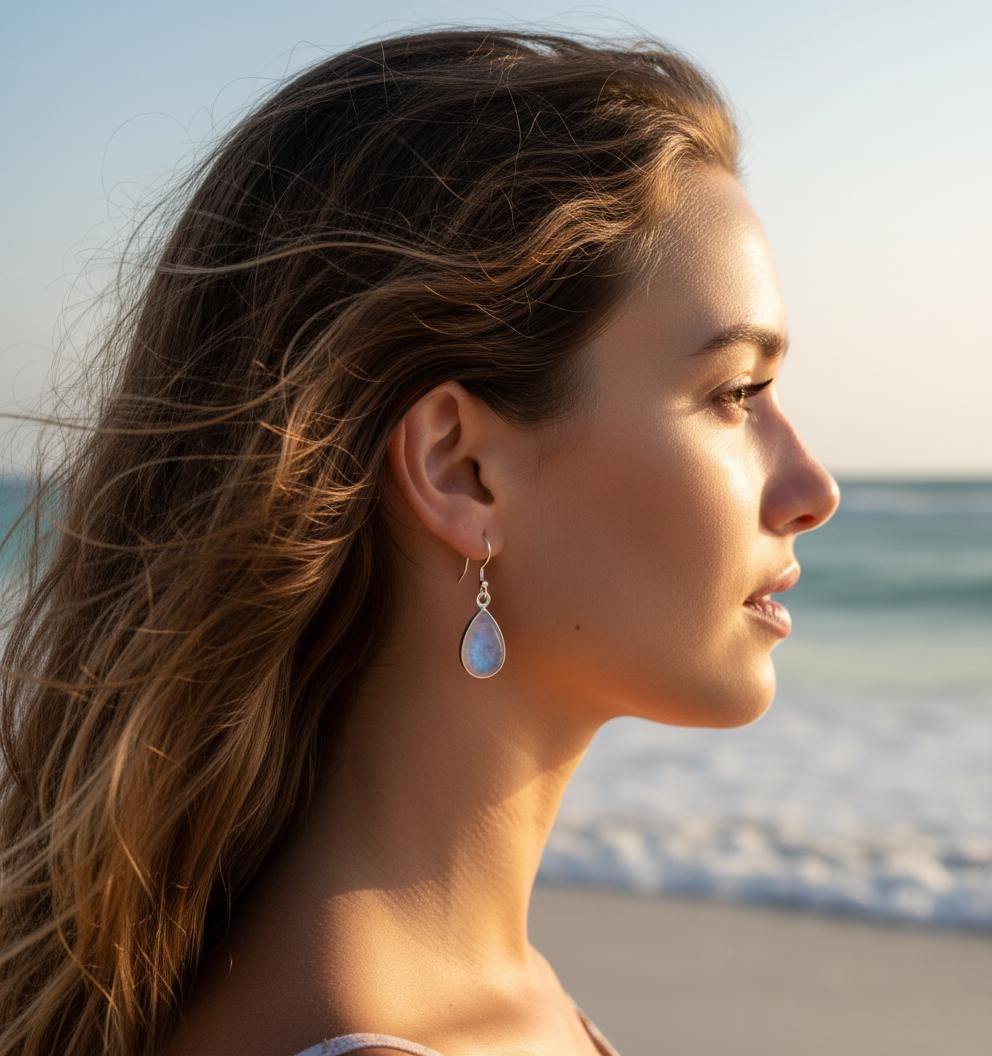 Handmade Moonstone Drop Earrings |Teardrop Gemstone Earrings in Sterling Silver | Boho Dangle Earrings |June Birthstone Jewelry Gift for Her