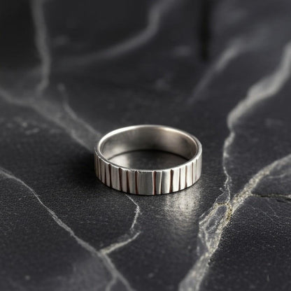 Minimalist Silver Band Ring | Textured Sterling Silver Ring | Modern Everyday Jewelry | Handmade Minimalist Ring | Bar Textured Silver Band