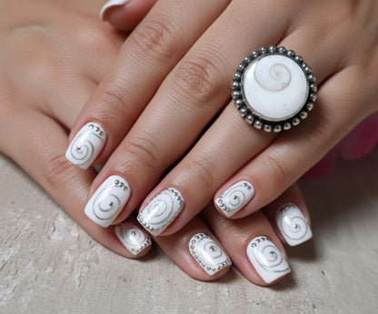 Shiva Eye Shell Ring | Sterling Silver Spiral Jewelry | Beaded Edge Boho Cowrie Ring | Natural Ocean Statement Gift