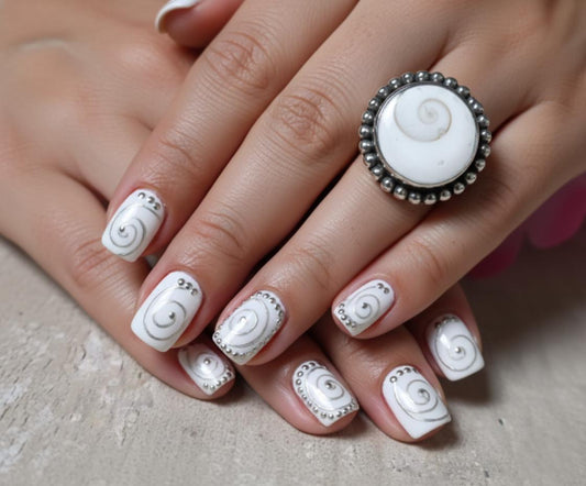 Shiva Eye Shell Ring | Sterling Silver Spiral Jewelry | Beaded Edge Boho Cowrie Ring | Natural Ocean Statement Gift