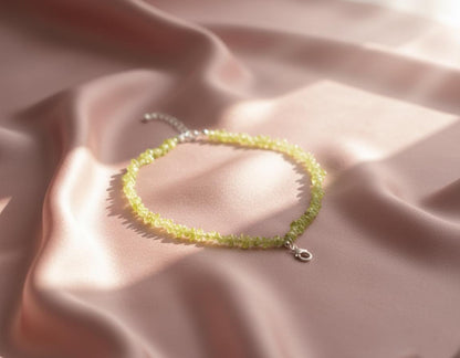 Raw Peridot Chip Necklace - Dainty Minimalist Peridot Choker - August Birthstone Jewelry - Tumbled Gemstone Healing Crystal Necklace | Gifts
