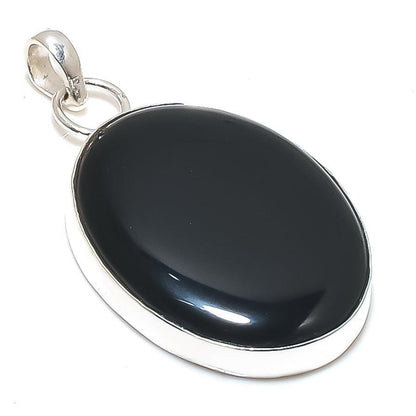 Black Onyx Pendant in Sterling Silver | Handmade Natural Gemstone Necklace | Oval Onyx Jewelry | Protective Healing Pendant | Gift for Her