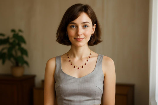 Garnet Drop Necklace Gold Plated | Handmade Gemstone Jewelry | Dainty Red Garnet Necklace | January Birthstone | Christmas Gift | Vintage