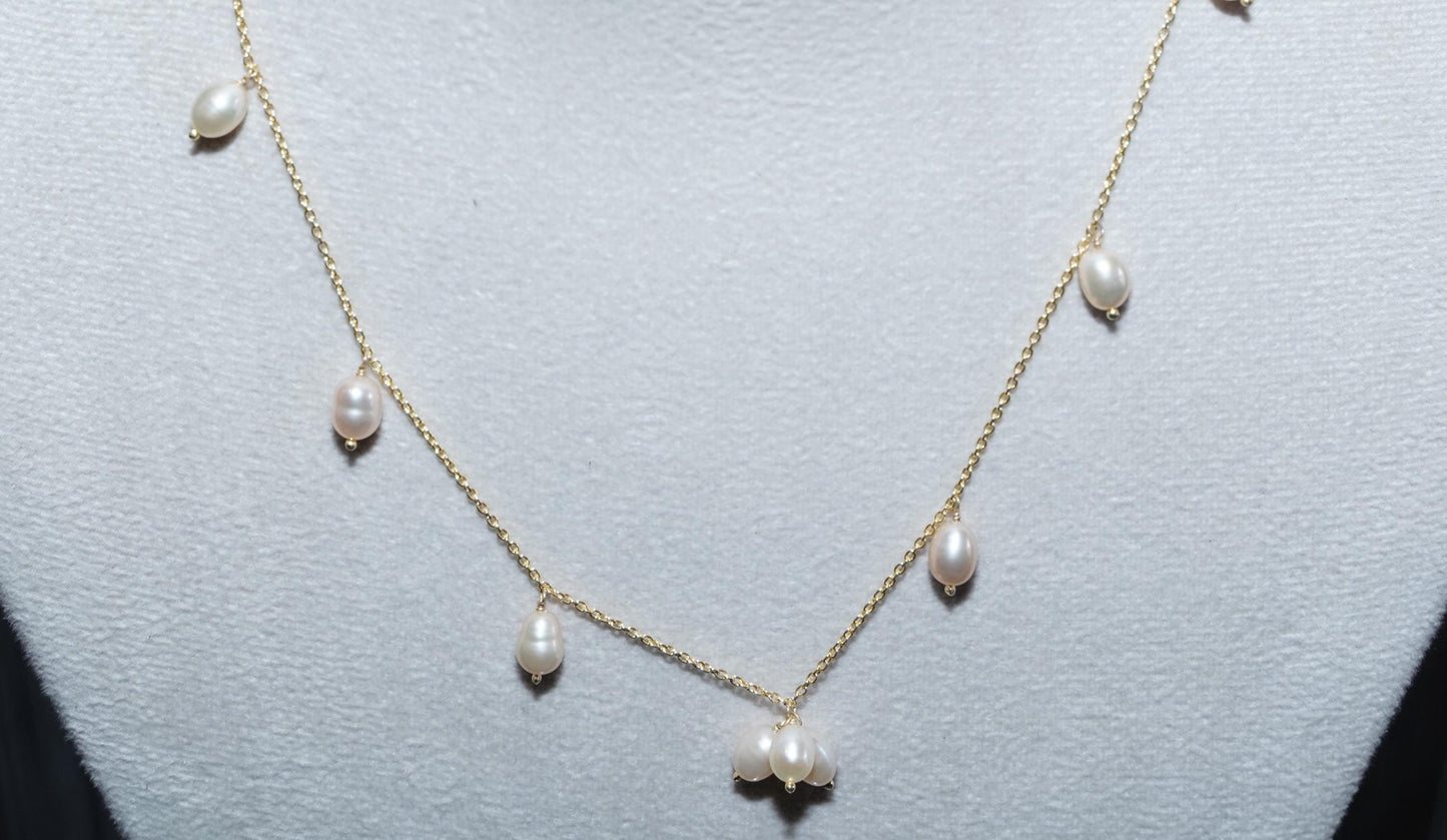 Pink Rice Pearl Necklace, Golden Pearl Necklace, Pearl necklace, Pink Pearl Necklace for women, Stone Necklace, Minimalist Necklace, Gift