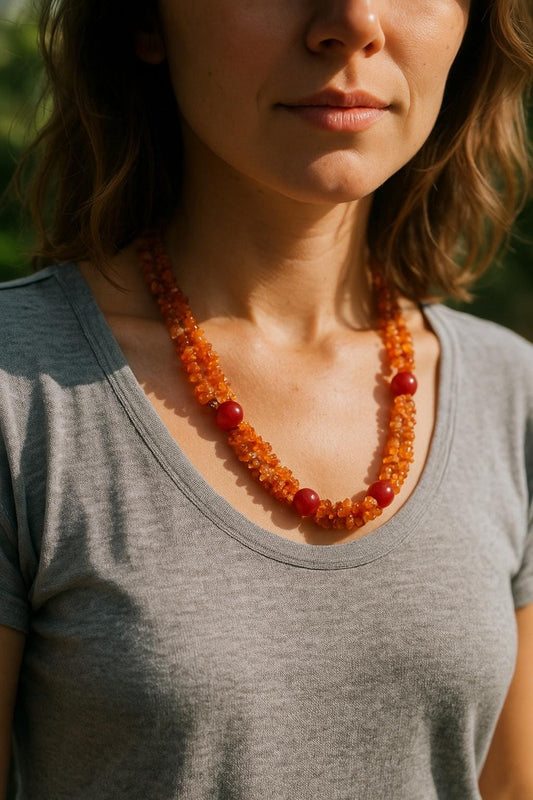 Fiery Carnelian Chip Necklace: Genuine Gemstone, Women's Gift