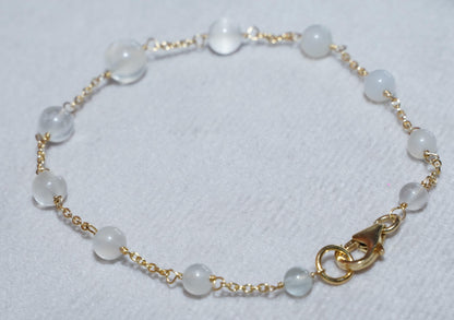 Moonstone Bracelet Gold Plated Sterling Silver | Handmade Gemstone Jewelry | Dainty Chain Bracelet Gift for Women