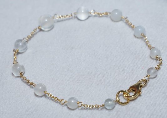 Moonstone Bracelet Gold Plated Sterling Silver | Handmade Gemstone Jewelry | Dainty Chain Bracelet Gift for Women