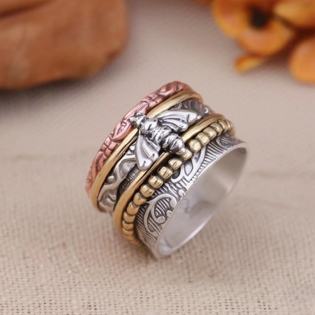 Honey Bee Spinner Ring for Women - 925 Sterling Silver Fidget Ring Handmade Gift | Women's Honey Bee Spinner Ring, Gift for Her, Women Ring