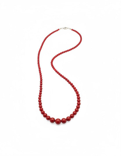 Natural Red Coral Necklace 20 Inch Genuine Beads | Boho Statement Coral Jewelry | Hand-Strung 925 Silver Clasp Summer Gift for Her