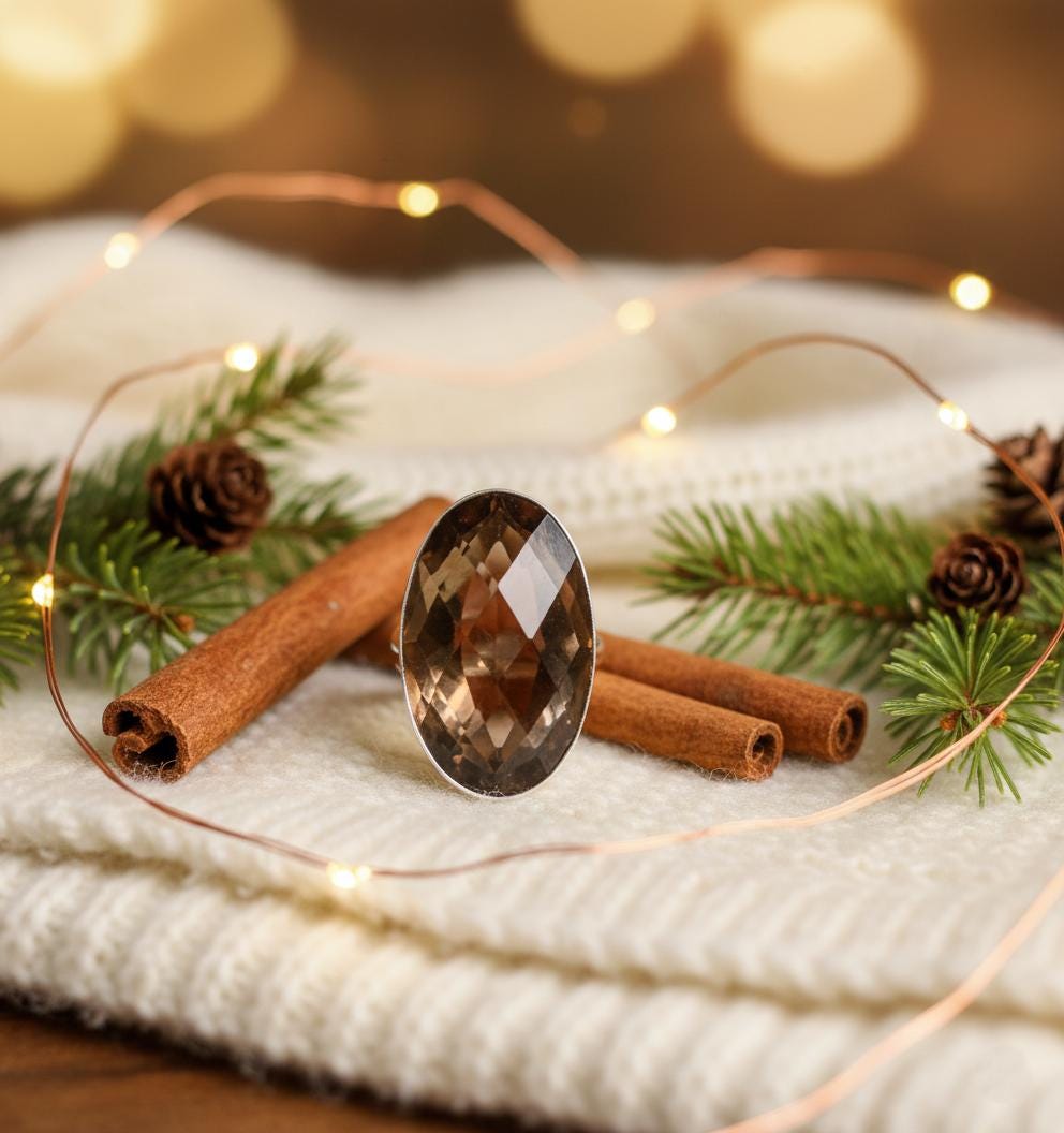Smoky Quartz Ring 925 Silver Oval Faceted | Boho Healing Crystal Statement Ring| Spiritual Grounding Gift for Her| Handmade Holiday Gemstone