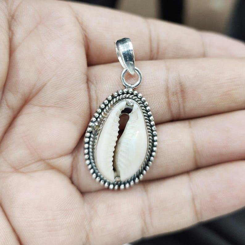 Cowrie Shell Pendant, 925 Silver Pendant, Cowrie Shell Jewelry, Women Pendant, Handmade Pendant, Dainty Pendant, Gemstone Pendant, Gift Her