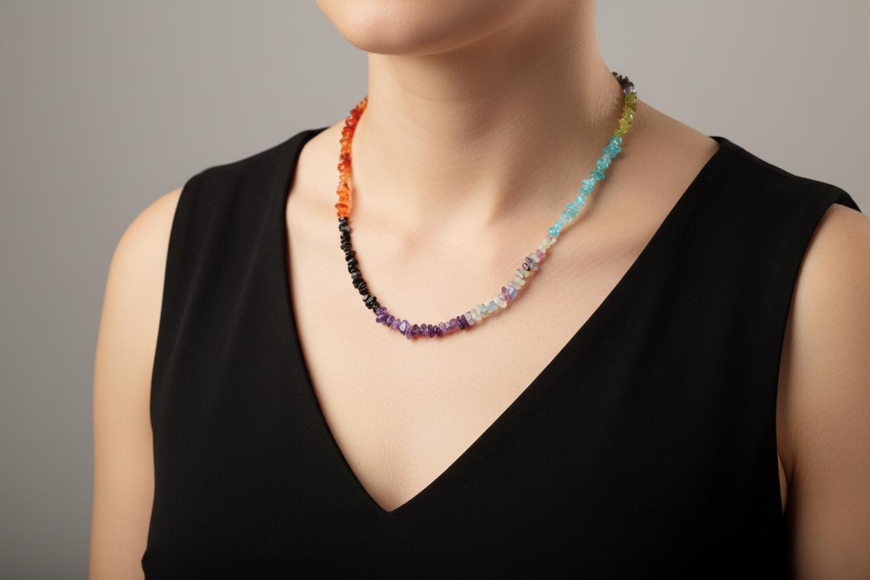 Rainbow Gemstone Necklace – Amethyst, Lapis Lazuli, Aquamarine, Aventurine & Citrine – Colorful Healing Crystal Jewelry, Gift for Her