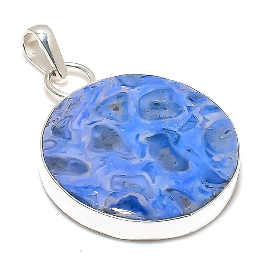 Blue Dendritic Agate Pendant, Geometric pendent, Blue pendent, Handmade pendent, silver pendent, gift for him, gift for her, Agate Jewelry