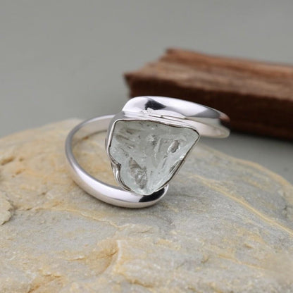 Raw Aquamarine Ring: Sterling Silver Rough Crystal Gemstone