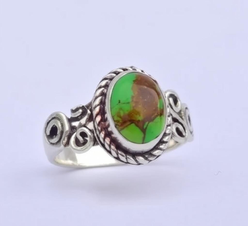 Green Copper Turquoise Ring, Gemstone Ring, 925 Silver Ring, Handmade Ring, Natural Turquoise, December Birthstone, Ring For Women