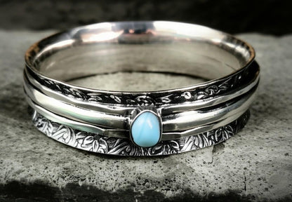 Larimar Bangle, Spinner Bangle, 925 Silver Bangle, Gemstone Bangle, Natural Larimar, Handmade Bangle, Fidget Bangle, Bohemian Bangle, Gift