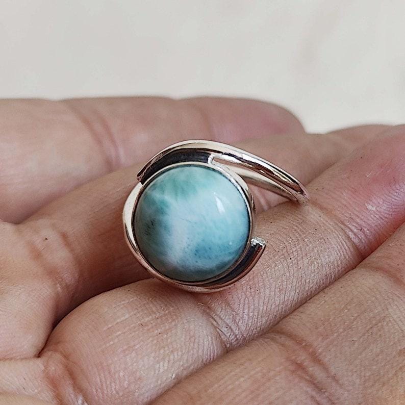 Larimar Ring, Dainty Ring, 925 Silver Ring, Natural Larimar, Statement Ring, Larimar Jewelry, Gemstone Ring, Women Ring, Bohemian Ring