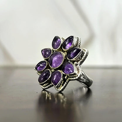 Amethyst floral ring | Amethyst ring woman | Sunflower Ring