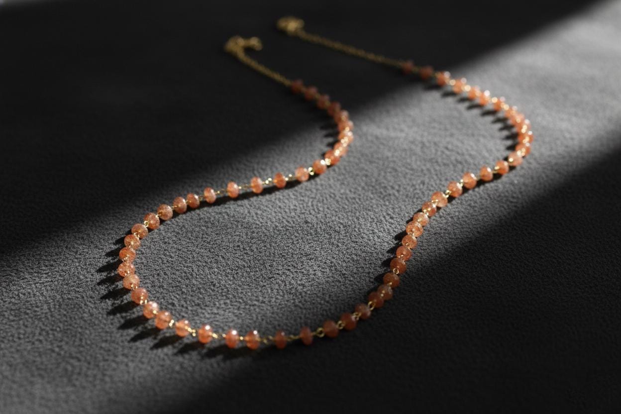 Sunstone Necklace, Handmade Jewelry, Minimalist Necklace, Dainty Gemstone Necklace, Natural Stone Jewelry, Peach Sunstone Jewelry
