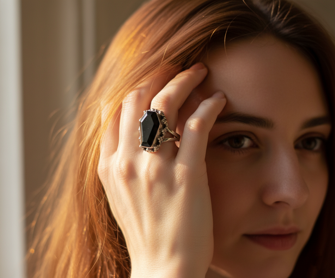 Vintage Black Onyx Ring: Handcrafted Sterling Silver Statement