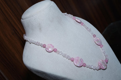 Handmade Rose Quartz Statement Necklace | Bohemian Pink Gemstone Collar| Natural Rose Quartz & Pink Stone Necklace Handcrafted Jewelry, Gift