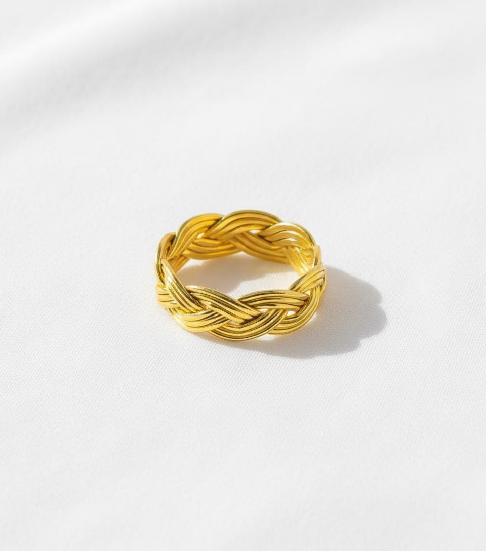 Vermeil Gold Woven Ring | Knotted Gold Band for Women | Unique Gold Stacking Ring | Braided Gold Tone Silver Ring | Minimalist Gift | Gifts