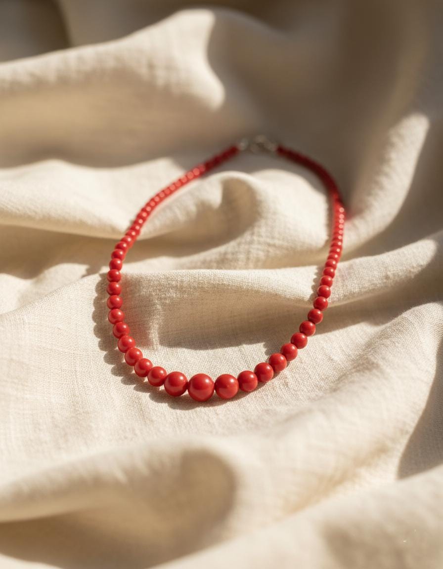 Natural Red Coral Necklace 20 Inch Genuine Beads | Boho Statement Coral Jewelry | Hand-Strung 925 Silver Clasp Summer Gift for Her