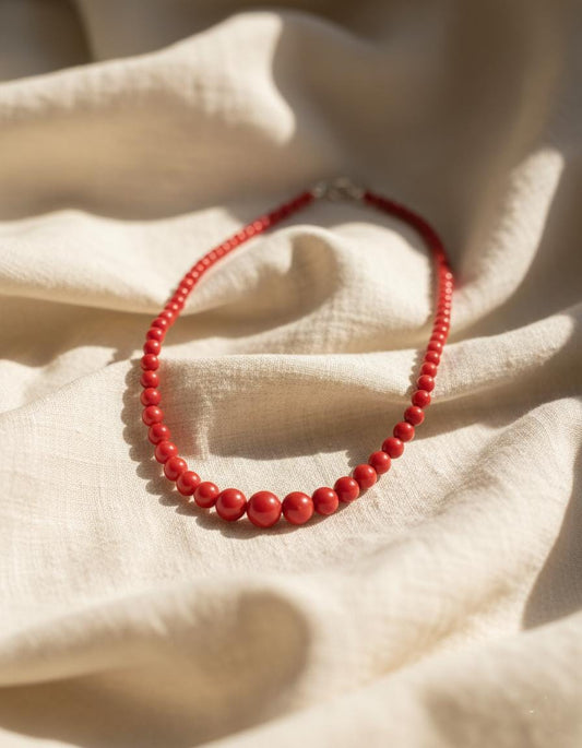 Natural Red Coral Necklace 20 Inch Genuine Beads | Boho Statement Coral Jewelry | Hand-Strung 925 Silver Clasp Summer Gift for Her