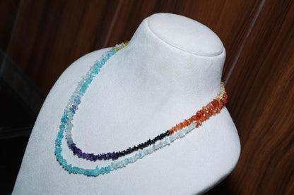 Raw Gemstone Rainbow Necklace: Chakra Healing, Gold-Plated