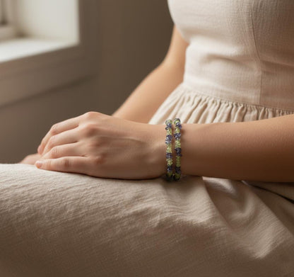 Peridot and Iolite Chip Bracelet | Double Strand Gemstone Bracelet | Green & Blue Natural Crystal Jewelry | Healing Stone Gift for Her