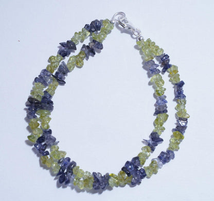 Peridot and Iolite Chip Bracelet | Double Strand Gemstone Bracelet | Green & Blue Natural Crystal Jewelry | Healing Stone Gift for Her