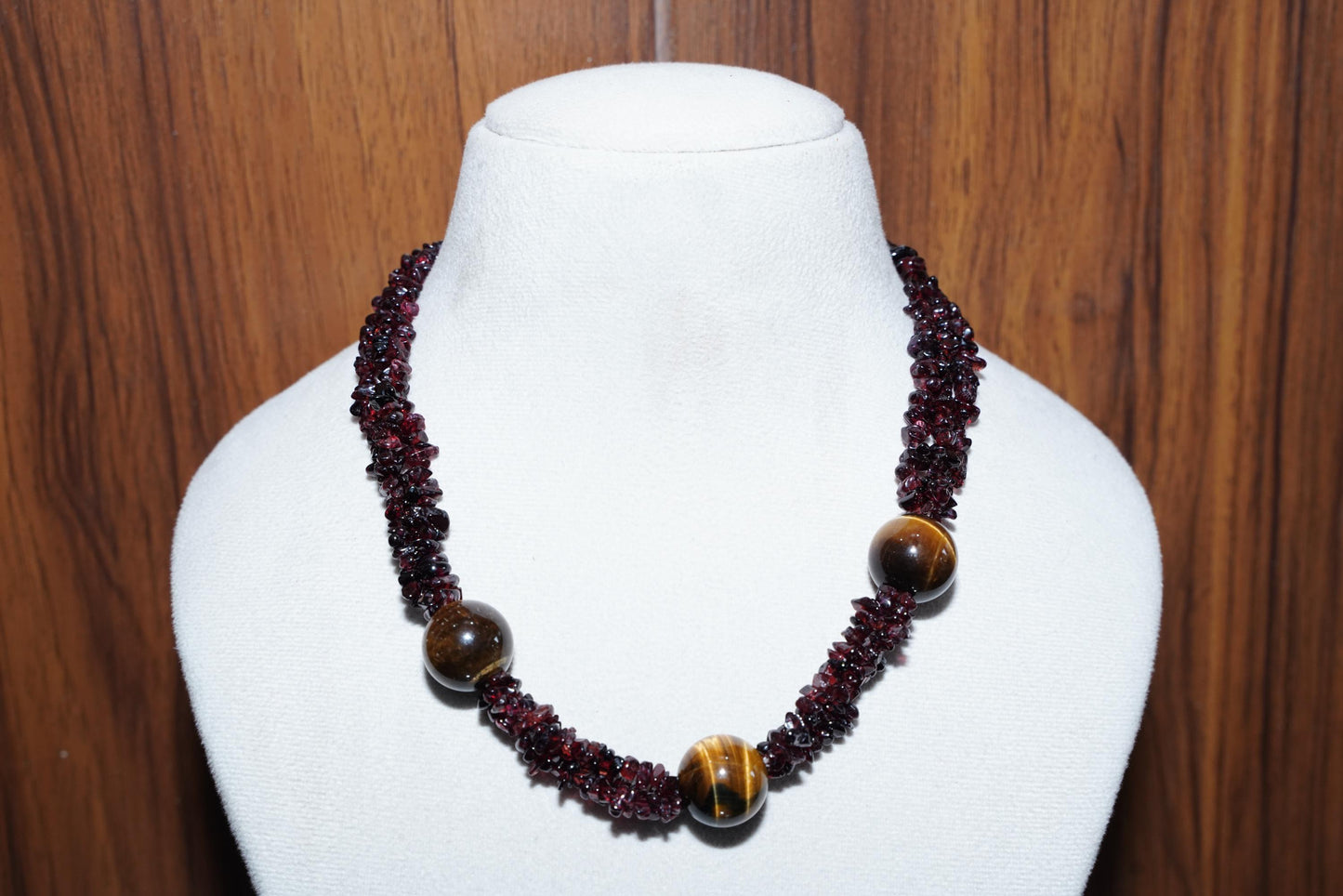 Elegant Black Agate and Tiger's Eye Necklace, Black Agate Necklace, Handmade Necklace Natural Agate Boho Necklace, Dark Red Necklace
