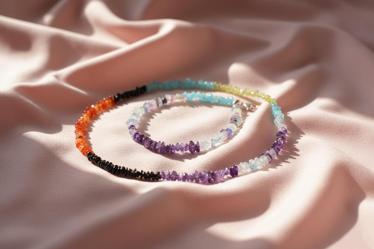 Rainbow Gemstone Necklace – Amethyst, Lapis Lazuli, Aquamarine, Aventurine & Citrine – Colorful Healing Crystal Jewelry, Gift for Her