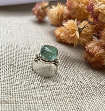Aquamarine Ring | Sterling Silver Aquamarine Jewelry | Chunky Gemstone Ring | Handmade Gift for Her, Raw Aquamarine Ring, Clear stone ring