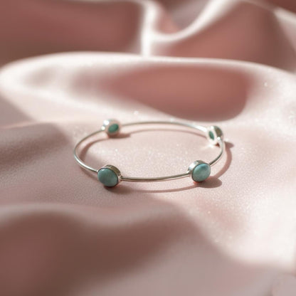 Larimar Bangle, Handmade Bangle, 925 Silver Bangle, Natural Larimar, Gemstone Bangle, Beautiful Ring, Boho Bangle, Larimar Jewelry, Gift Her