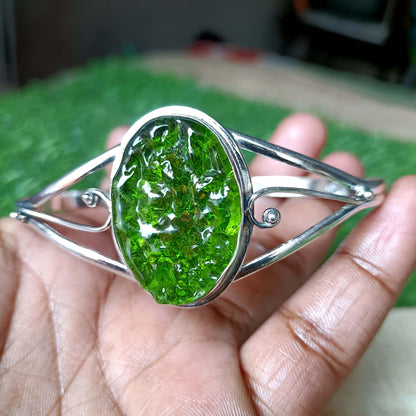 Moldavite Bangle, Handmade Bangle, Women Bangle, Gemstone Bangle, Moldavite Jewelry, 925 Silver Bangle, Dainty Bangle, Cuff Bangle