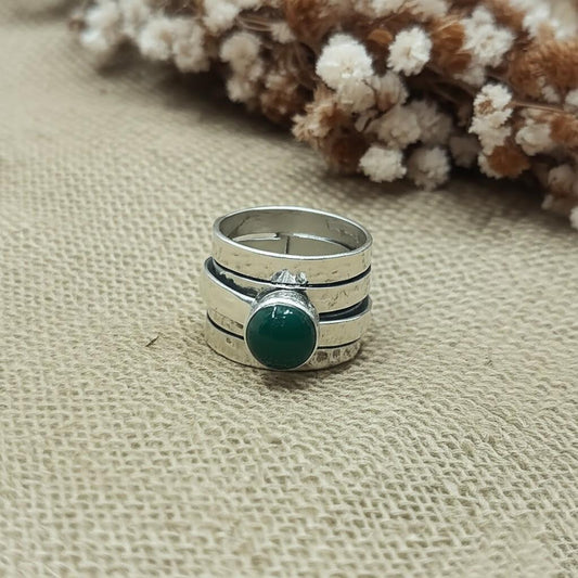 Green Onyx Spinner Ring | Sterling Silver Hammered Meditation Ring | Boho Statement Jewelry for Women | Handmade spinner ring | Anxiety Ring
