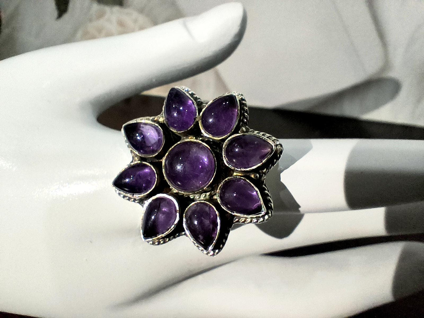 Amethyst floral ring | Amethyst ring woman | Sunflower Ring